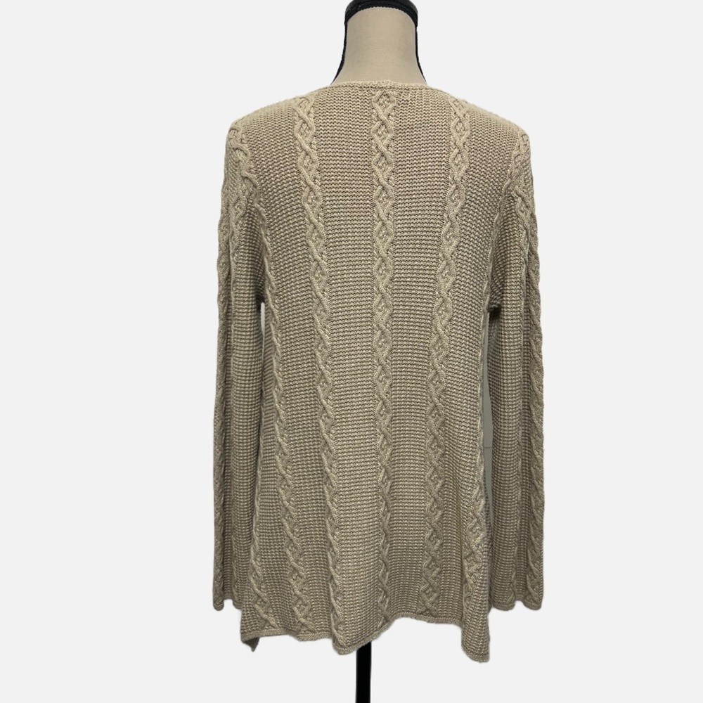 Jeanne Pierre Ecru Tan Long Sleeve Crew Neck Cable Knit Sweater Womens size L - Picture 3 of 5